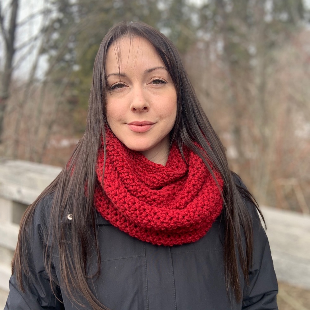 Red Handmade Infinity Scarf - Picture 2 of 3